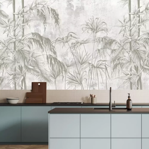 Fotobehang Exotische planten op een grijze achtergrond