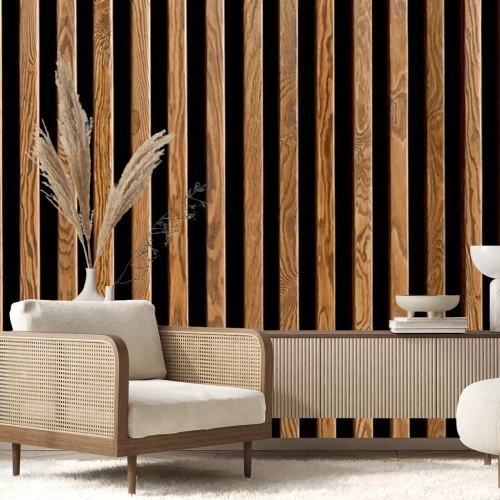 Sticker Houten latten op zwarte achtergrond