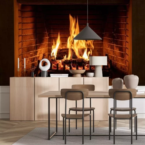 Fotobehang Hout in de open haard