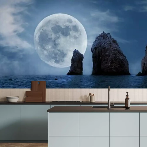 Fotobehang Rotsen op de achtergrond van de maan