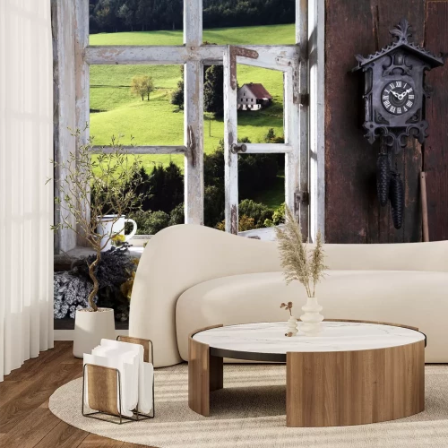 Fotobehang  Farmhouse room with a view through the window