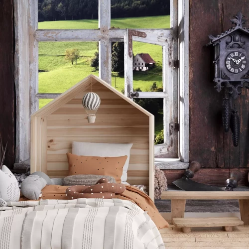 Fotobehang  Farmhouse room with a view through the window