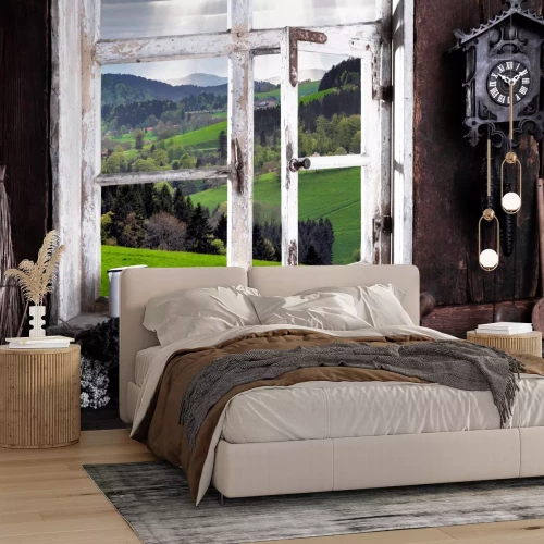 Fotobehang Room in a country house with a view through the window