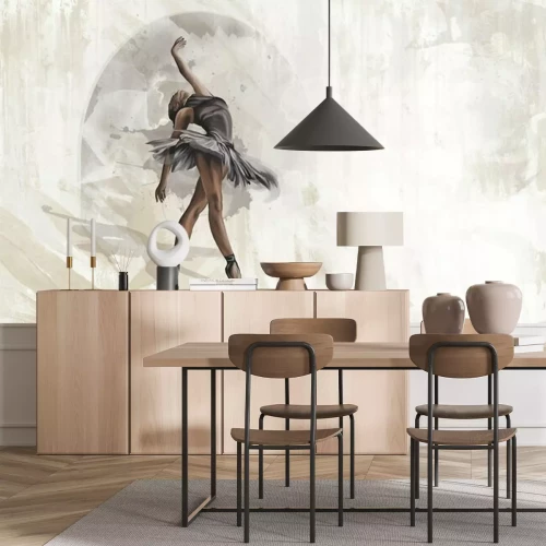 Fotobehang Dansende ballerina in een zwarte jurk