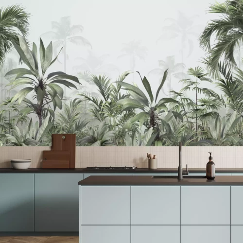 Fotobehang Tropische jungle van palmen en bananenbomen