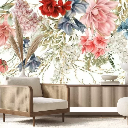 Sticker Een bloemenslinger van bloemen die bloeien in de zomer