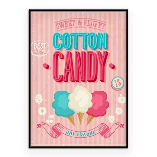 Poster Suikerspinafbeelding met tekst op een roze achtergrond