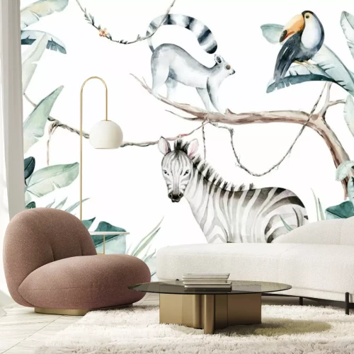 Fotobehang Exotische jungledieren en -planten