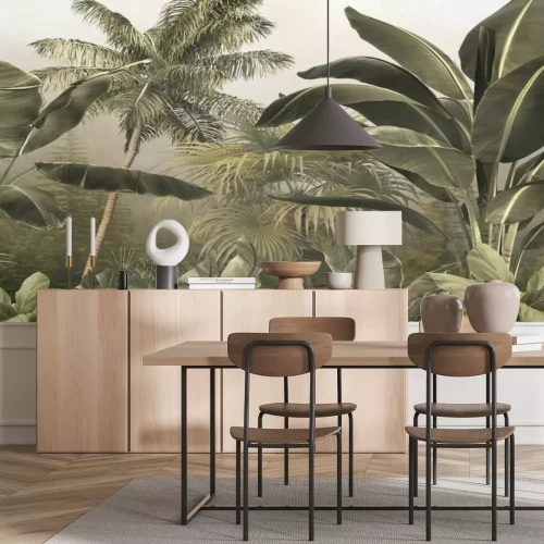 Fotobehang Tropische bananenbomen en palmbomen