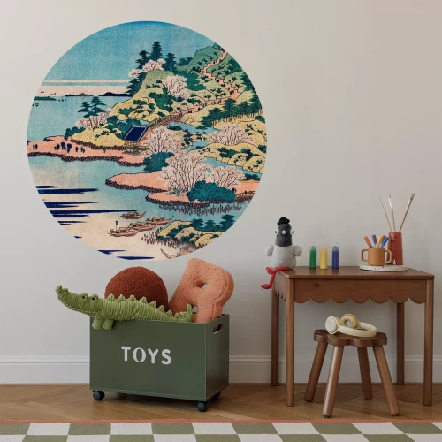 Sticker Landschap in een cirkel Japanse kunst