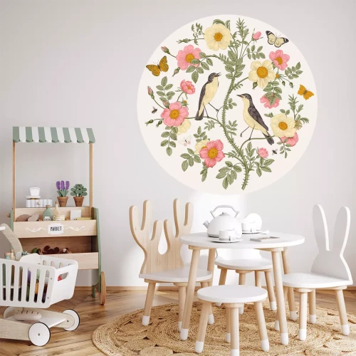 Sticker Rond ornament met vogels