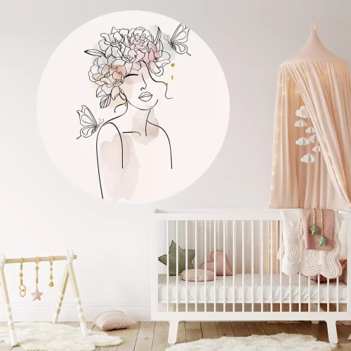 Sticker Rond portret van een vrouw lijntekening