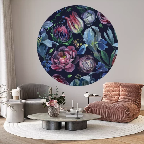 Sticker Rond patroon met bloeiende planten