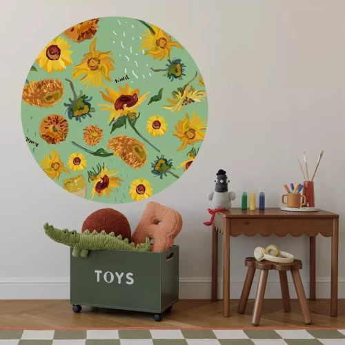 Sticker Zonnebloemen van Van Gogh in cirkelvormig patroon