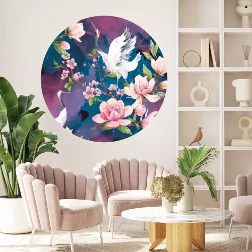 Sticker Kraanvogels en magnolia's