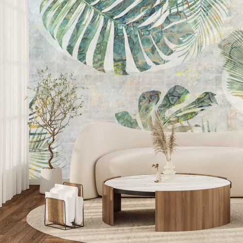 Fotobehang Tropische bladeren op een grunge-achtergrond