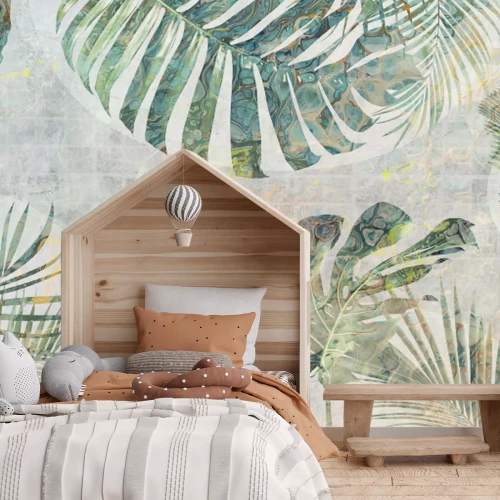 Fotobehang Tropische bladeren op een grunge-achtergrond