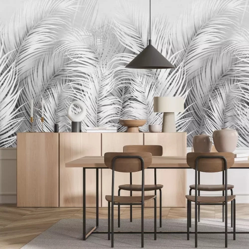 Fotobehang Helder tropisch bladeren monochroom patroon