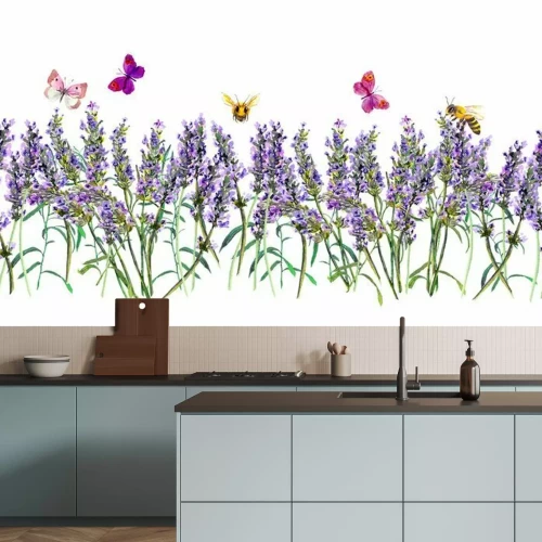 Fotobehang Bijen en vlinders boven de lavendeltakjes