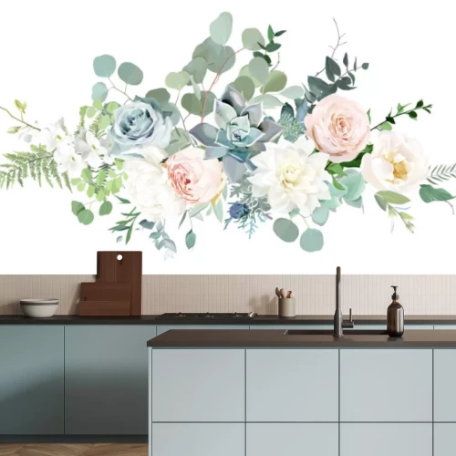 Sticker Boeket van pastelkleurige bloemen en groene bladeren