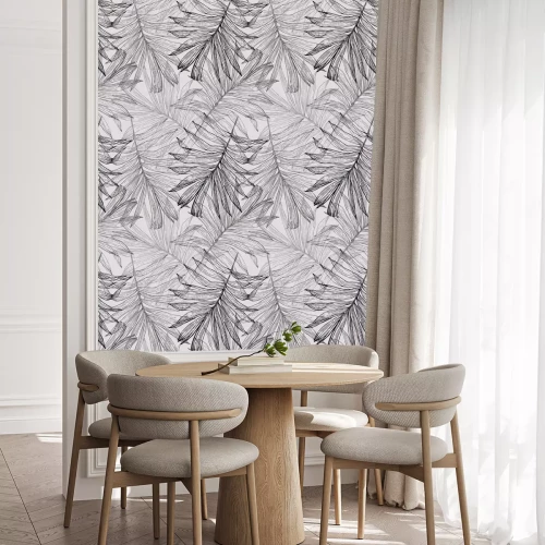 Behang Schets van exotische palmbladeren