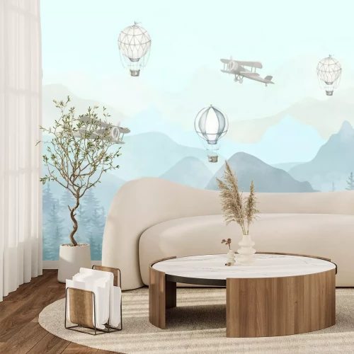 Fotobehang Vliegtuigen en ballonnen in de blauwe lucht