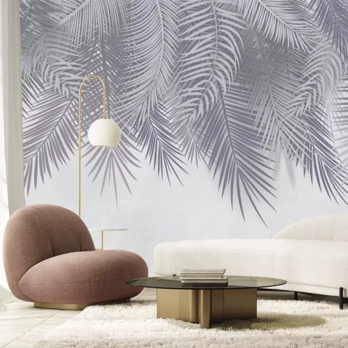 Fotobehang Minimalistische palmbladeren in een grijze toon