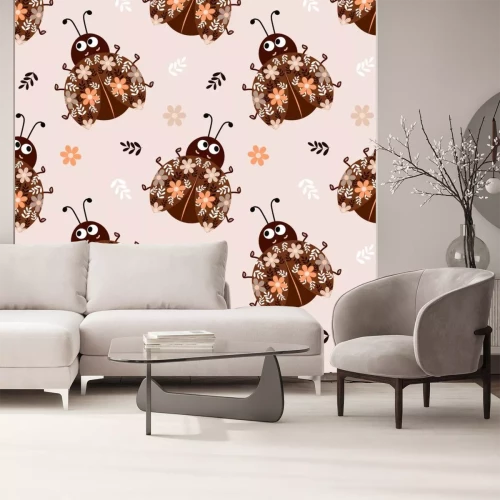 Sticker Abstracte vrolijke lieveheersbeestjes in de bloemetjes