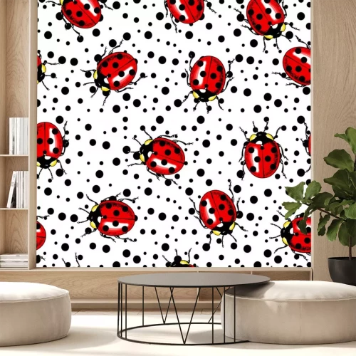 Sticker Lieveheersbeestjes op een witte achtergrond met zwarte stippen