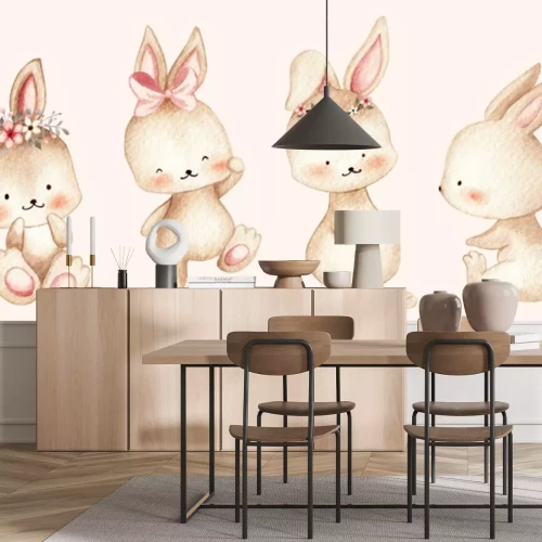 Sticker Schattige konijntjes op een roze achtergrond