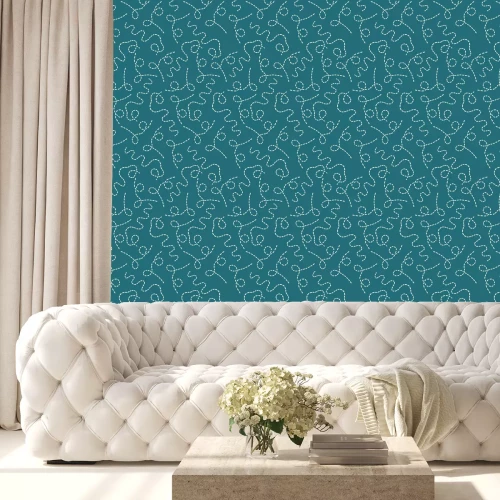 Behang Streepjes op een turquoise achtergrond