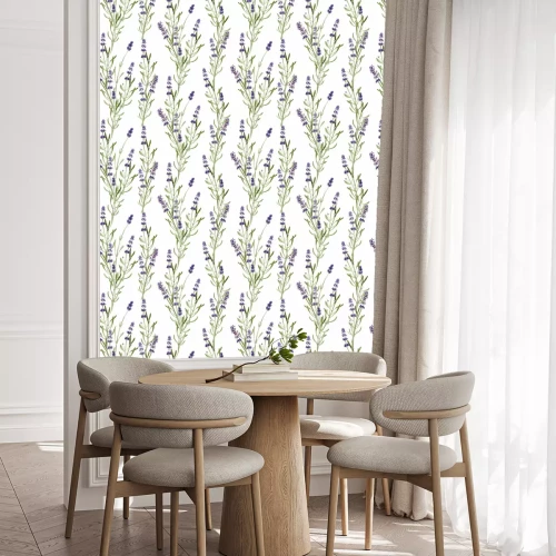 Behang Lavendeltakjes op een witte achtergrond