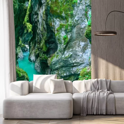 Fotobehang Smaragdgroene Soča rivier in nationaal park van Slovenië