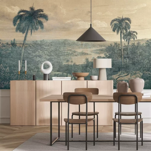 Fotobehang Vintage landschap met palmbomen