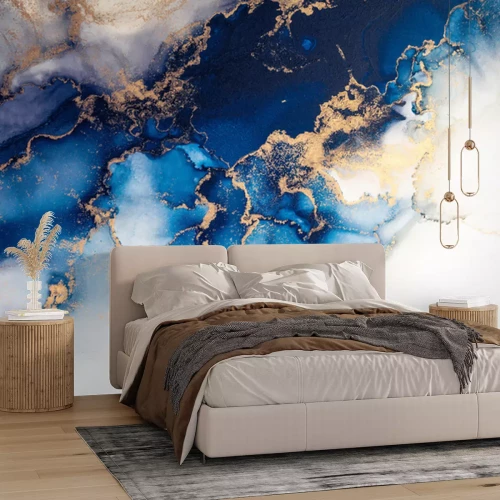 Fotobehang Blauw en wit abstract marmer in aquarelstijl