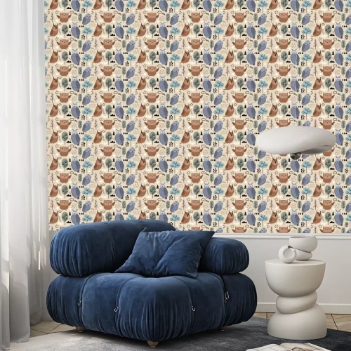 Behang Schattige uiltjes in een kleurrijk sprookjesbos