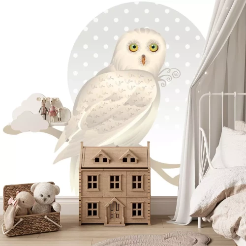 Sticker Schattige witte uil op een tak