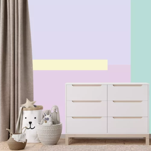 Fotobehang Pastelkleurige vierkanten met een gele streep