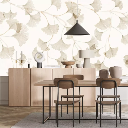 Fotobehang Takjes met ginkgobladeren op een lichte achtergrond