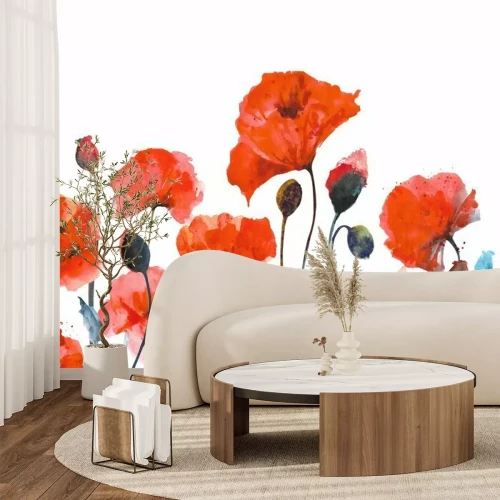 Fotobehang Aquarelillustratie van klaprozen