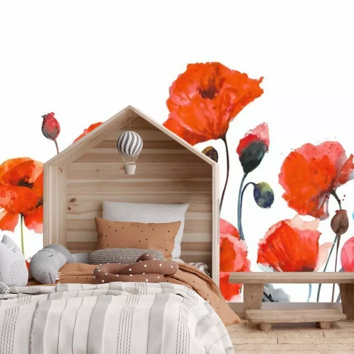 Fotobehang Aquarelillustratie van klaprozen