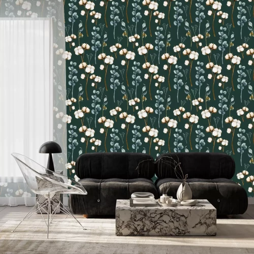 Behang Bloeiend katoen