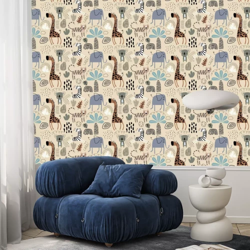 Behang Safari dieren in Scandinavische stijl
