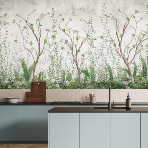 Fotobehang Tropische planten en bomen op een betonnen achtergrond