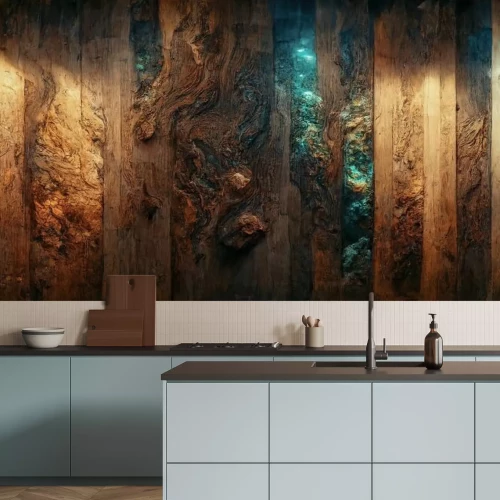 Fotobehang Hout met blauwe hars