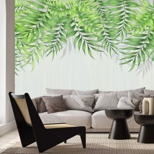 Fotobehang Groene tropische bladeren die van bovenaf hangen