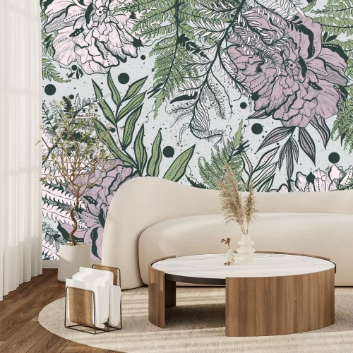 Fotobehang Bladerig bleekgroen