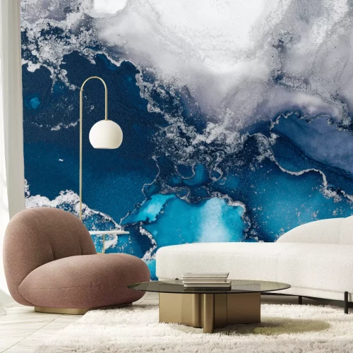 Fotobehang Abstracte blauwe marmeren moderne compositie