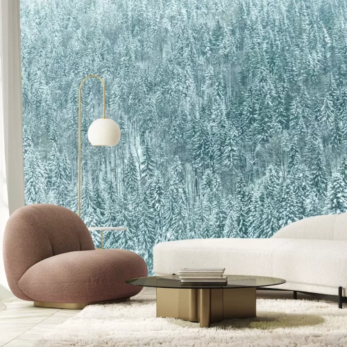 Fotobehang Blauw bos in de sneeuw