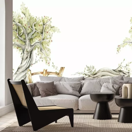 Sticker Landelijk landschap met een boom